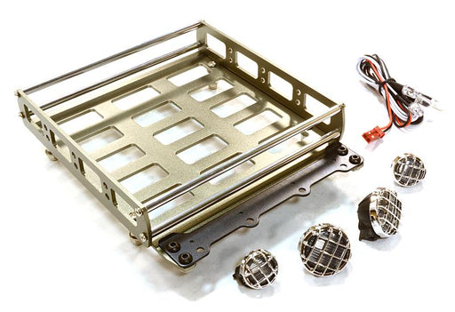 Realistic 1/10 Scale Alloy Luggage Tray 132x115x29mm with 4 LED Spot Light Set