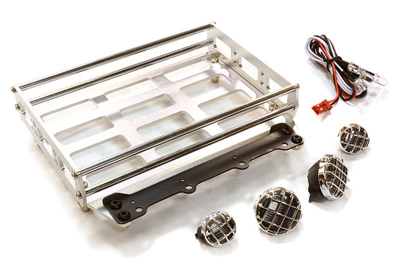 Realistic 1/10 Scale Alloy Luggage Tray 102x125x29mm with 4 LED Spot Light Set