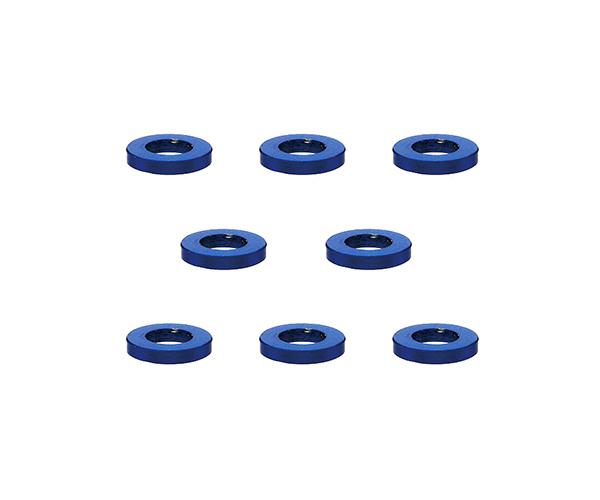 Square R/C M3 Aluminum Ball Stud Washers, 1mm Thick (Blue) 8 pcs.