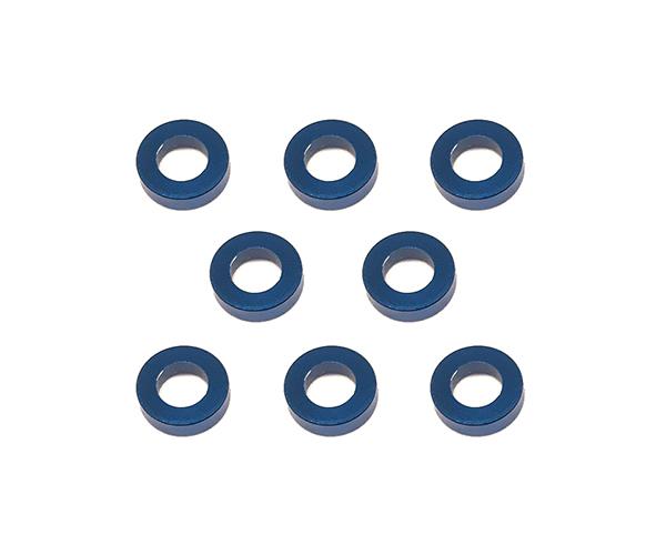 Square R/C M3 Aluminum Ball Stud Washers, 1.5mm Thick (Blue) 8 pcs.