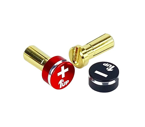 1up Racing LowPro Bullet Plugs w/ Grips - 5mm Red/Black