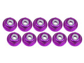 3Racing 2mm Aluminum Flanged Lock Nuts (10 Pcs) - Purple