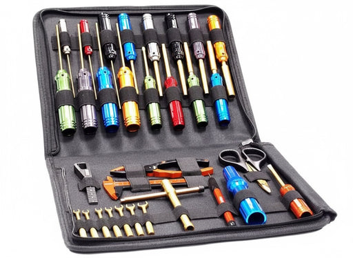 Complete 31-Piece Titanium Nitride Racing Tool Set with Professional Carry Bag