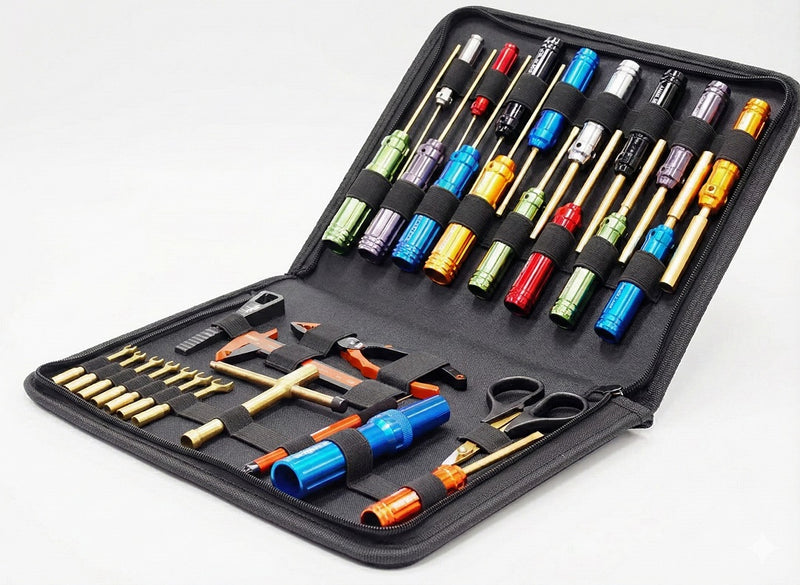Complete 31-Piece Titanium Nitride Racing Tool Set with Professional Carry Bag