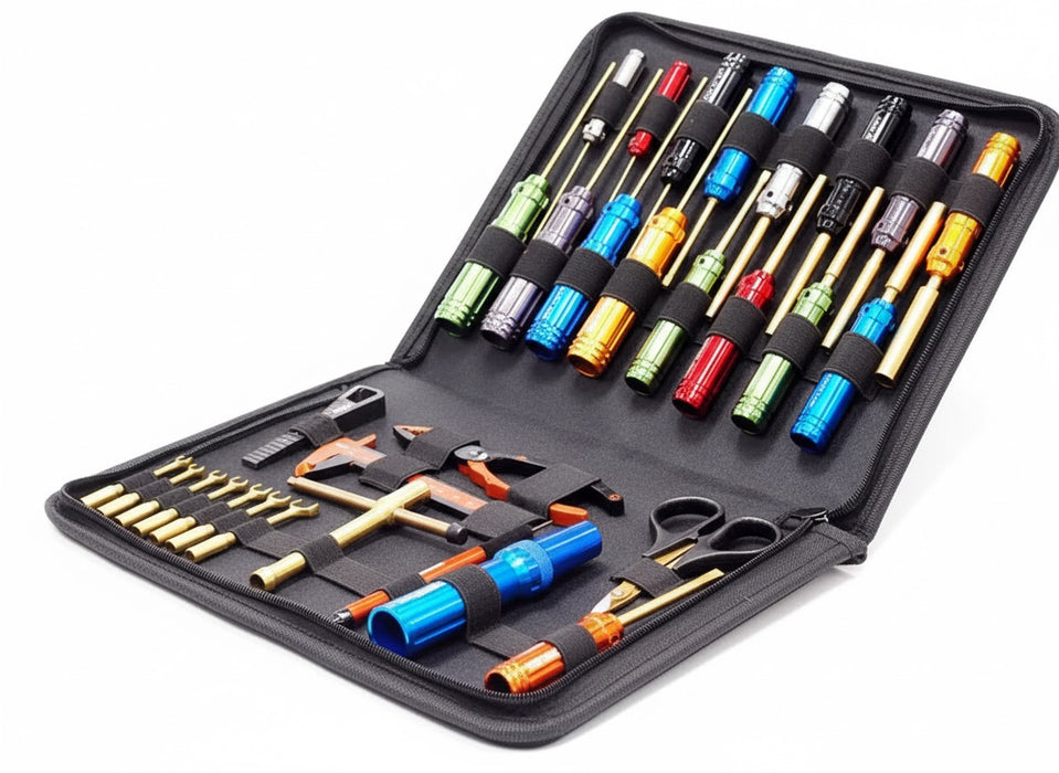 Complete 31-Piece Titanium Nitride Racing Tool Set with Professional Carry Bag