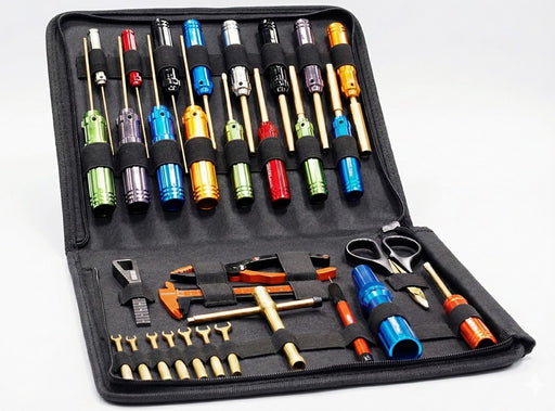 Complete 31-Piece Titanium Nitride Racing Tool Set with Professional Carry Bag
