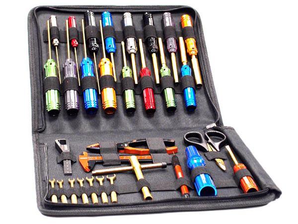 Complete 31-Piece Titanium Nitride Racing Tool Set with Professional Carry Bag