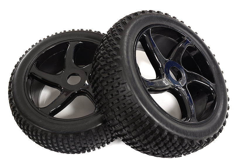 Mounted 1/8 Buggy 5 Spoke 17mm Wheel+Pattern H Tire Set (2) (O.D.=116mm)