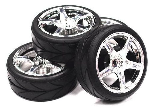 5 Spoke Complete Wheel & Tire Set (4) for 1/10 Touring Car