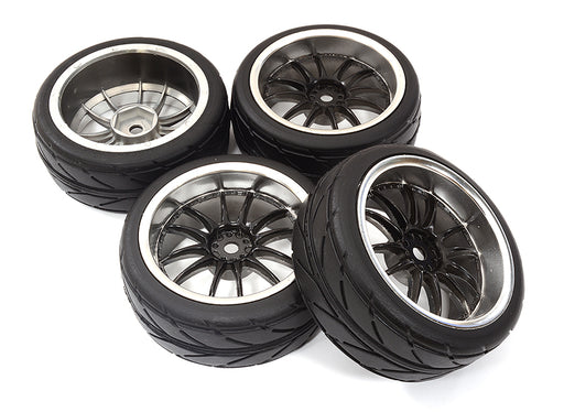 Dual 6 Spoke Complete Wheel & Tire Set (4) for 1/10 Touring Car