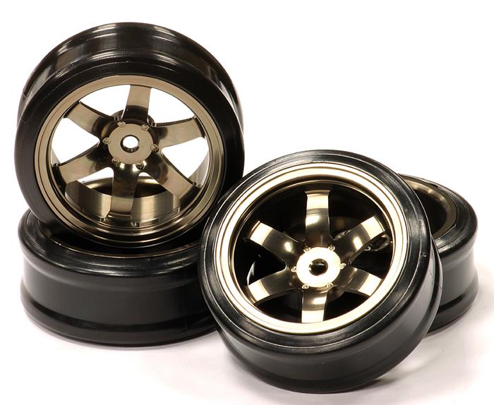 V2 Billet Machined Alloy 6 Spoke Wheel +3 Offset + Drift Tire(4) Set (O.D.=64mm)