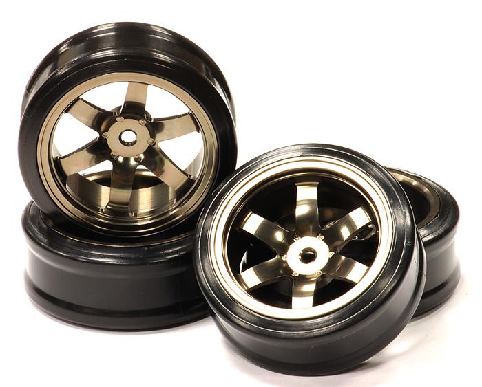 V2 Billet Machined Alloy 6 Spoke Wheel +6 Offset + Drift Tire(4) Set (O.D.=64mm)