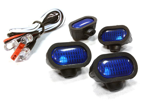 Realistic Blue Color Spot Light (4) w/ LED, Plastic Housing for 1/10 & 1/8 Scale
