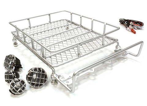 Realistic 1/10 Scale Metal Luggage Tray 165x110mm with 4 LED Spot Light Set