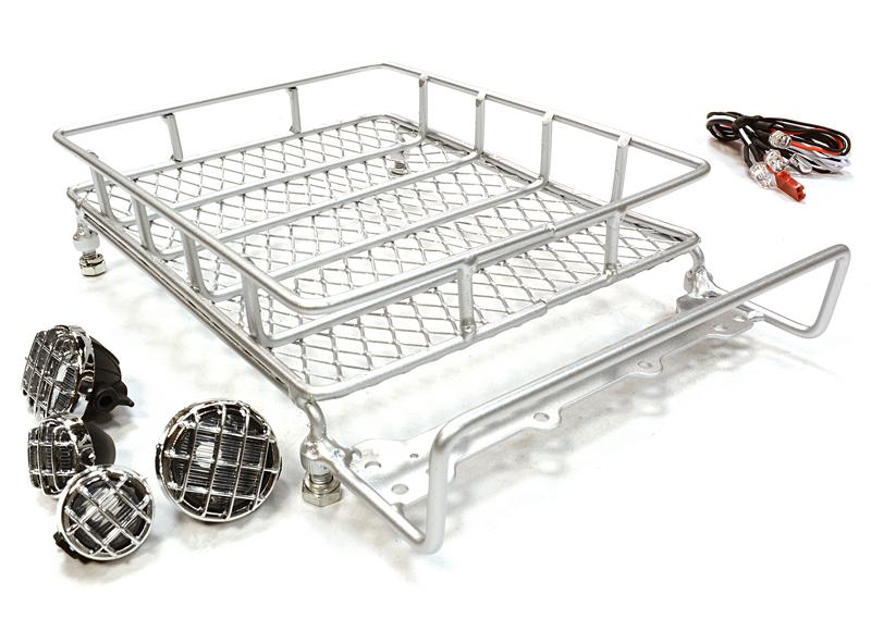 Realistic 1/10 Scale Metal Luggage Tray 165x110mm with 4 LED Spot Light Set