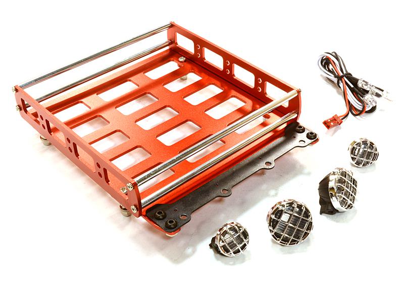 Realistic 1/10 Scale Alloy Luggage Tray 132x115x29mm with 4 LED Spot Light Set