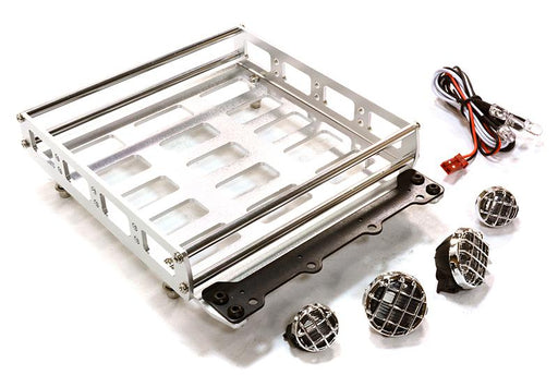 Realistic 1/10 Scale Alloy Luggage Tray 132x115x29mm with 4 LED Spot Light Set