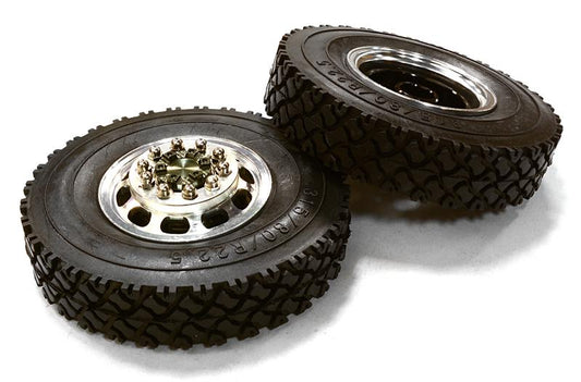 Machined Alloy T5 Front Wheel & XC Tire Set for Tamiya 1/14 Scale Tractor Trucks