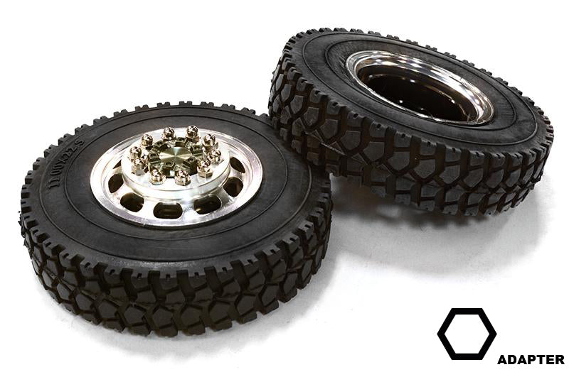 Machined Alloy T5 Front Wheel & XD Tire Set for Hex Type 1/14 Scale Trucks