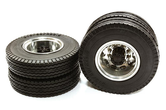 Machined Alloy T5 Rear Dually Wheel & XE Tire for Tamiya 1/14 Scale Trucks