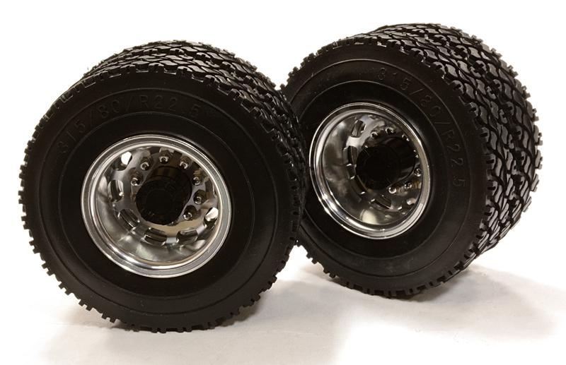 Machined Alloy T5 Rear Dually Wheel & XC Tire for Tamiya 1/14 Scale Trucks