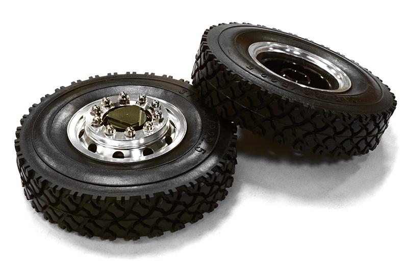 Machined Alloy T6 Front Wheel & XC Tire Set for Tamiya 1/14 Scale Tractor Trucks