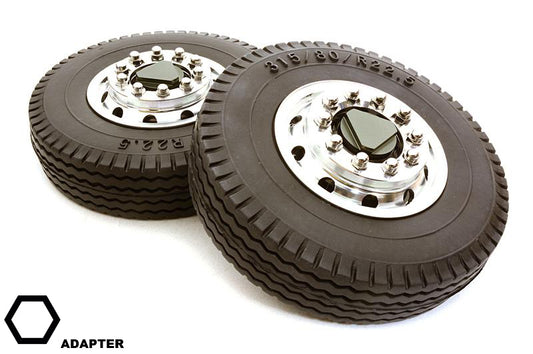 Machined Alloy T6 Front Wheel & XE Tire Set for Hex Type 1/14 Scale Trucks