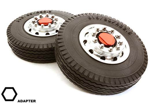 Machined Alloy T6 Front Wheel & XE Tire Set for Hex Type 1/14 Scale Trucks