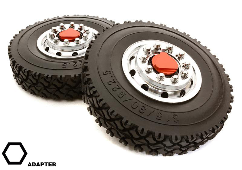 Machined Alloy T6 Front Wheel & XC Tire Set for Hex Type 1/14 Scale Trucks