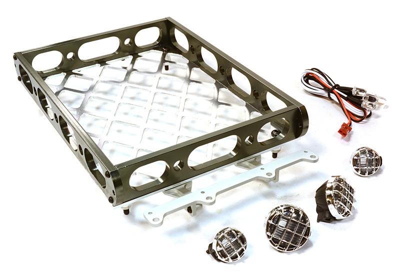 Realistic 1/10 Scale Alloy Luggage Tray 180x116x29mm with 4 LED Spot Light Set