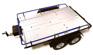 Blue V2 Machined Alloy Flatbed Dual Axle Trailer Kit for 1/10 Scale RC Cars