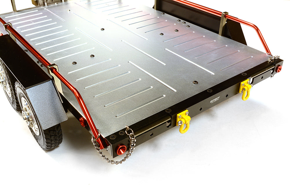 Red V2 Machined Alloy Flatbed Dual Axle Trailer Kit for 1/10 Scale RC Cars