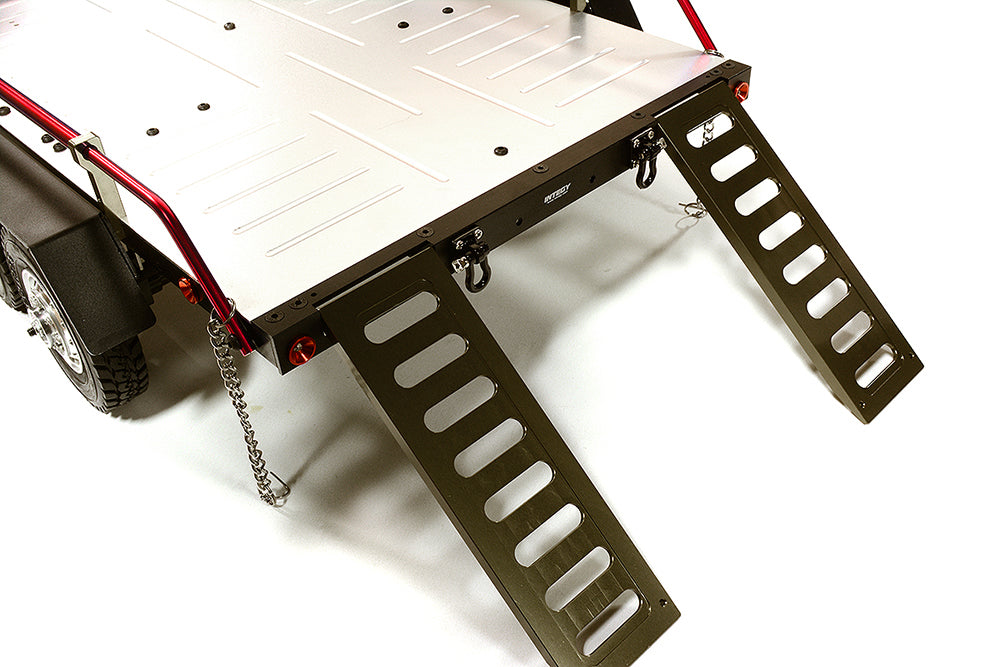 Red V2 Machined Alloy Flatbed Dual Axle Trailer Kit for 1/10 Scale RC Cars