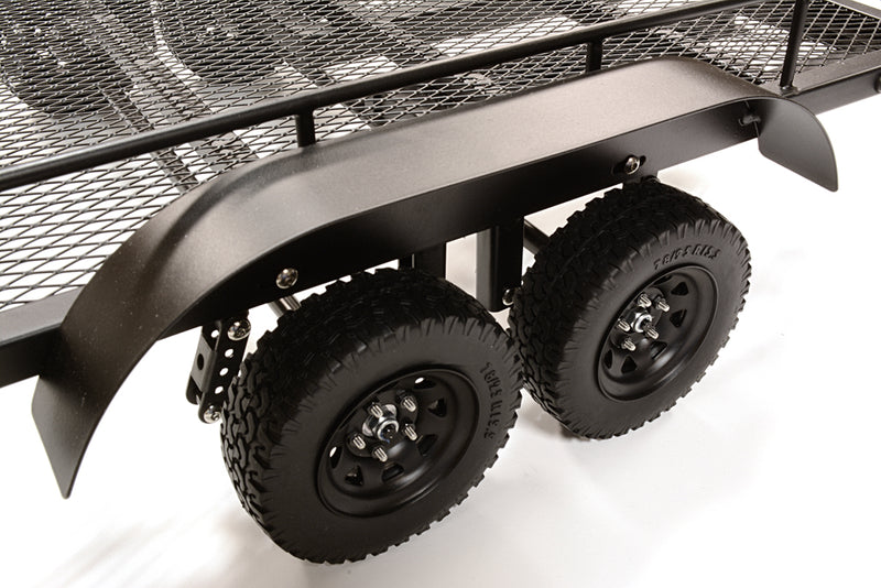 Black Machined Alloy Dual Axle Flatbed Trailer Kit for 1/10 Scale RC Vehicles
