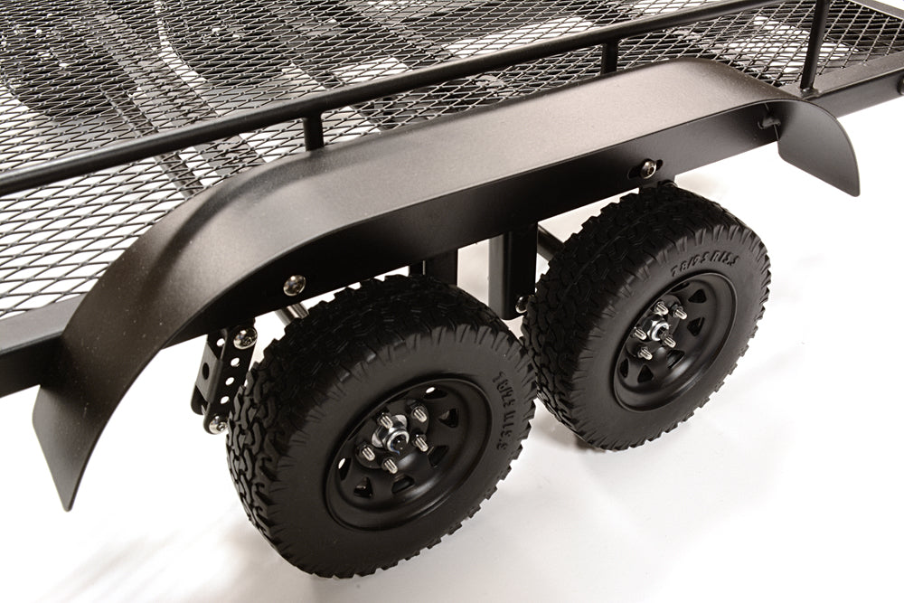 Black Machined Alloy Dual Axle Flatbed Trailer Kit for 1/10 Scale RC Vehicles