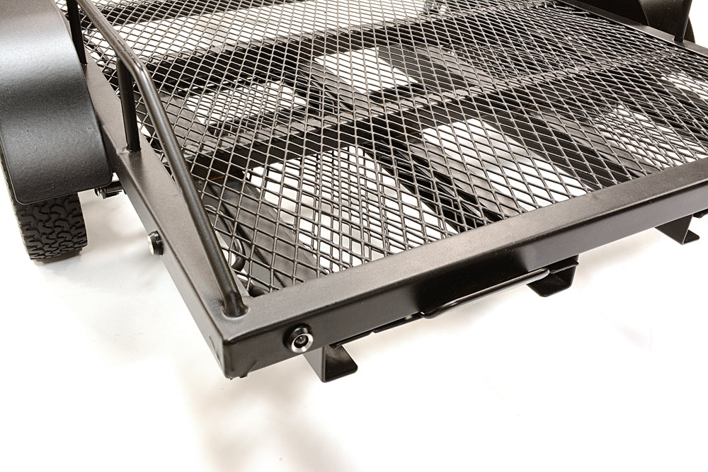 Black Machined Alloy Dual Axle Flatbed Trailer Kit for 1/10 Scale RC Vehicles