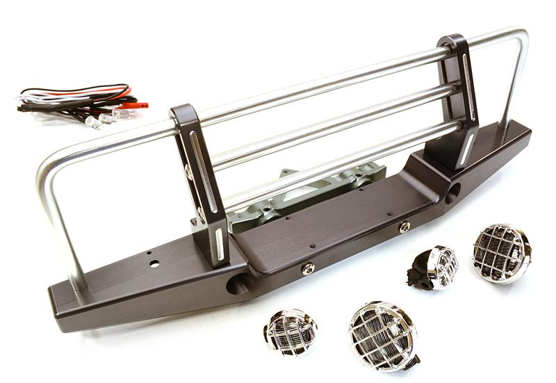 Realistic 1/10 Front Bumper w/ 43mm Mount & LED Lights for Axial SCX-10 Crawler