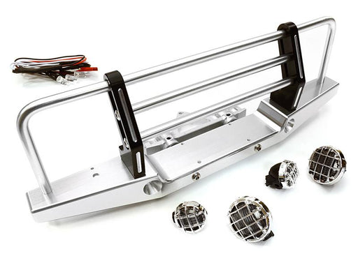 Realistic 1/10 Front Bumper w/ 43mm Mount & LED Lights for Axial SCX-10 Crawler