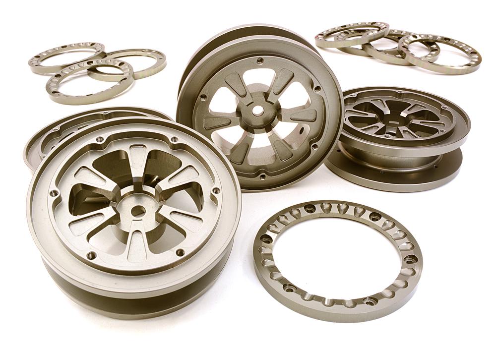 1.9 Size Billet Machined Alloy Wheel (4) w/Beadlock Rings for 1/10 Scale Crawler