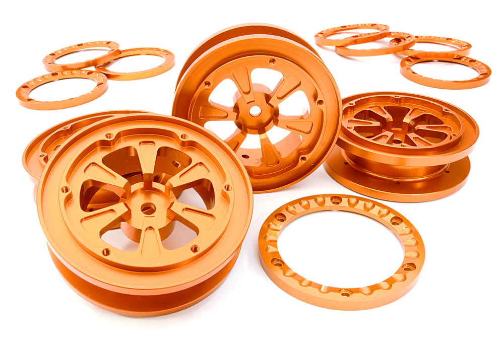 1.9 Size Billet Machined Alloy Wheel (4) w/Beadlock Rings for 1/10 Scale Crawler