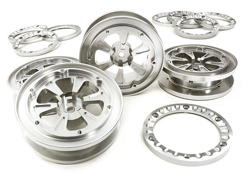 1.9 Size Billet Machined Alloy Wheel (4) w/Beadlock Rings for 1/10 Scale Crawler