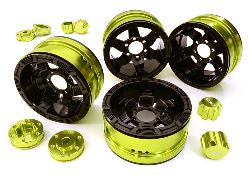 Billet Machined 6 Spoke Wheels w/ 6 Bolt S-Adapters for Most 1.9 Scale Crawler