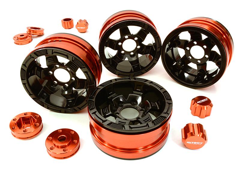 Billet Machined 6 Spoke Wheels w/ 6 Bolt S-Adapters for Most 1.9 Scale Crawler