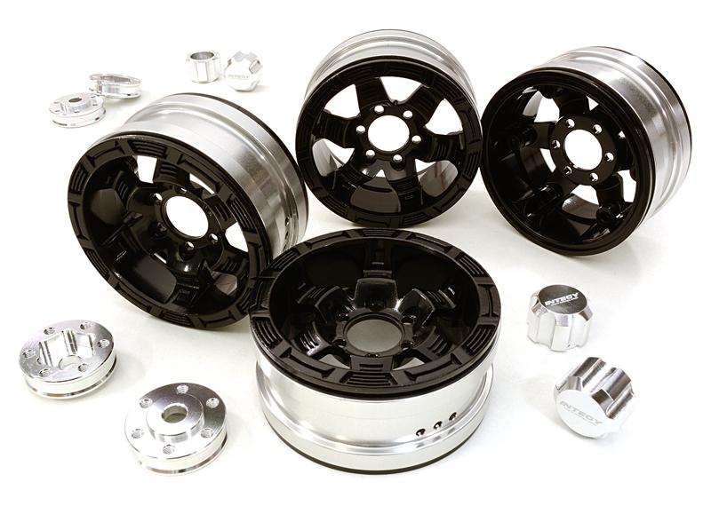 Billet Machined 6 Spoke Wheels w/ 6 Bolt S-Adapters for Most 1.9 Scale Crawler