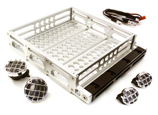 Realistic 1/10 Scale Alloy Luggage Tray 125x106x24mm with 4 LED Spot Light Set