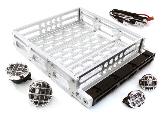 Realistic 1/10 Scale Alloy Luggage Tray 125x106x24mm with 4 LED Spot Light Set