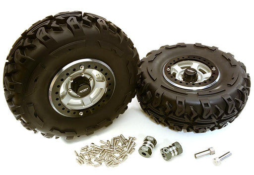 2.2x1.5-in. High Mass Alloy Wheel, Tires & 14mm Offset Hubs for 1/10 Crawler