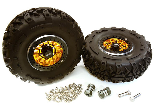 2.2x1.5-in. High Mass Alloy Wheel, Tires & 14mm Offset Hubs for 1/10 Crawler