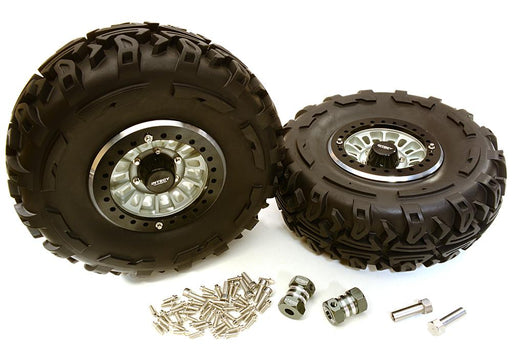 2.2x1.5-in. High Mass Alloy Wheel, Tires & 14mm Offset Hubs for 1/10 Crawler