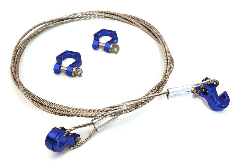 Realistic Steel Tow Cable & Tow Hooks w/ Bow Shackle for 1/10 Off-Road Crawler